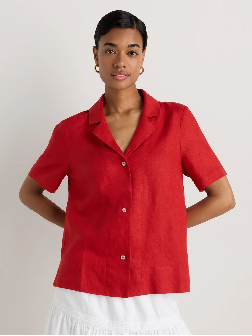 Quince 100% European Linen Red Short-Sleeve Button-Down Shirt - Medium - NWT